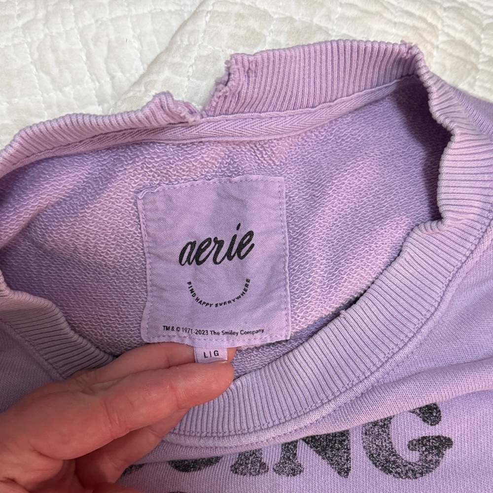 Aerie Lavender 'Going Off The Rails' Graphic Tunic Sweatshirt - Picture 2 of 3